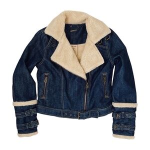 Faux Sherpa Denim Buckle Jacket